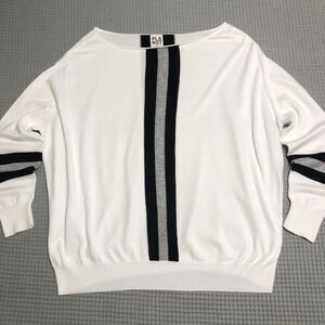 Planet By Lauren G Sweater OS Black Grey Vertical Stripe Pima Cotton Minimalist